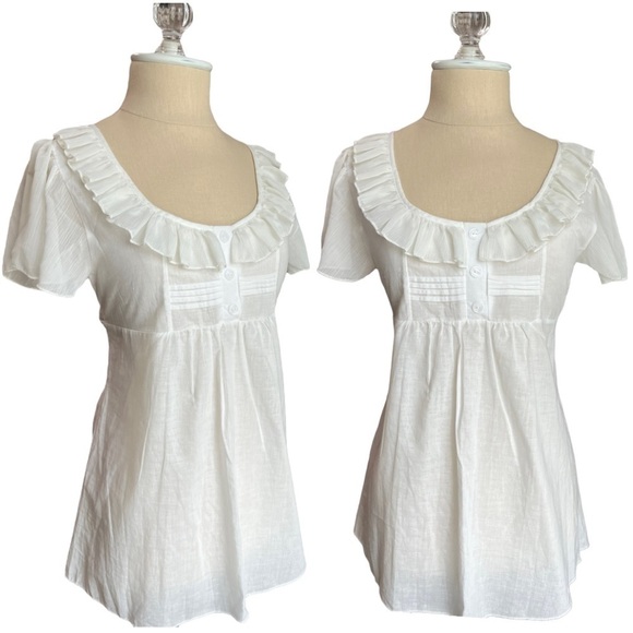 Girl Talk Tops - GirlTalk Ivory Ruffle Flutter Sleeve Bridgerton Vibe Babydoll Blouse Size Medium